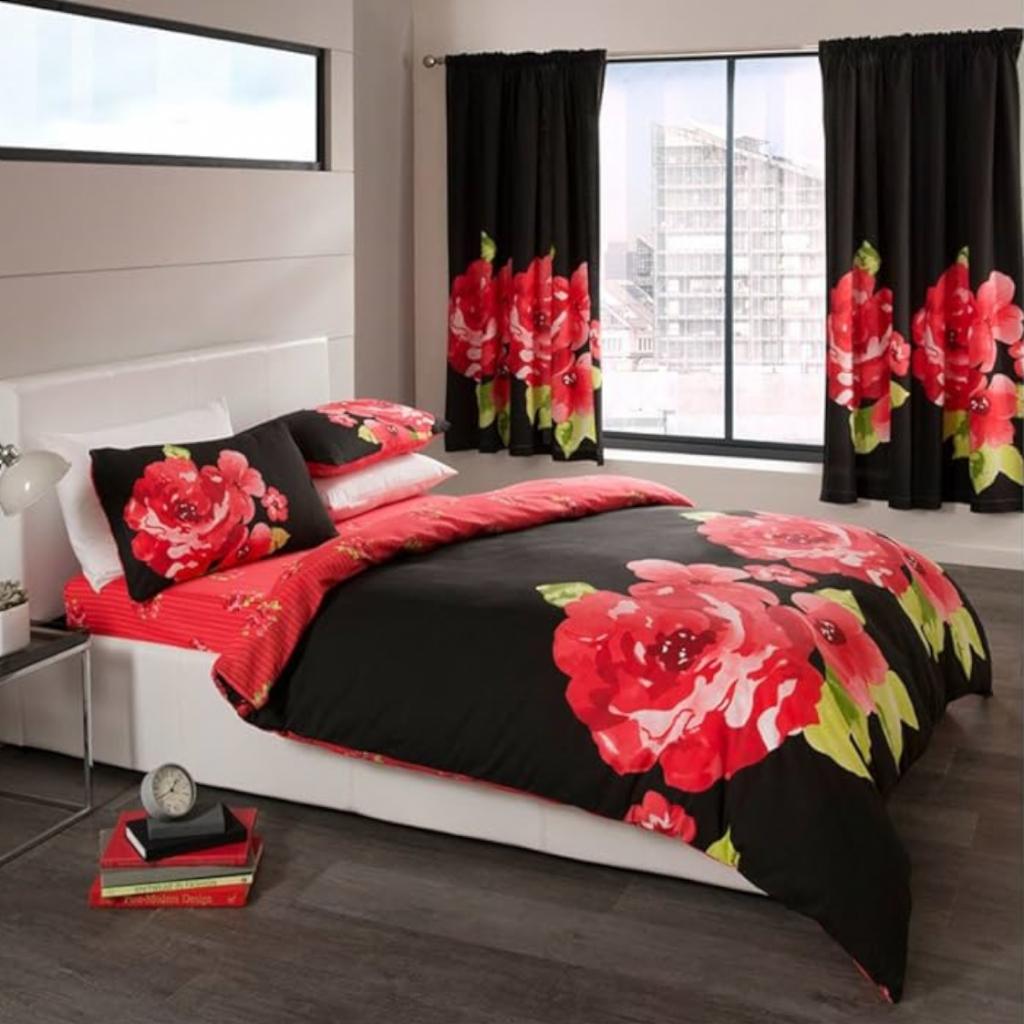 POSTELJNINA GRACE BLACK/RED EN PREVLEKA ZA BLAZINO