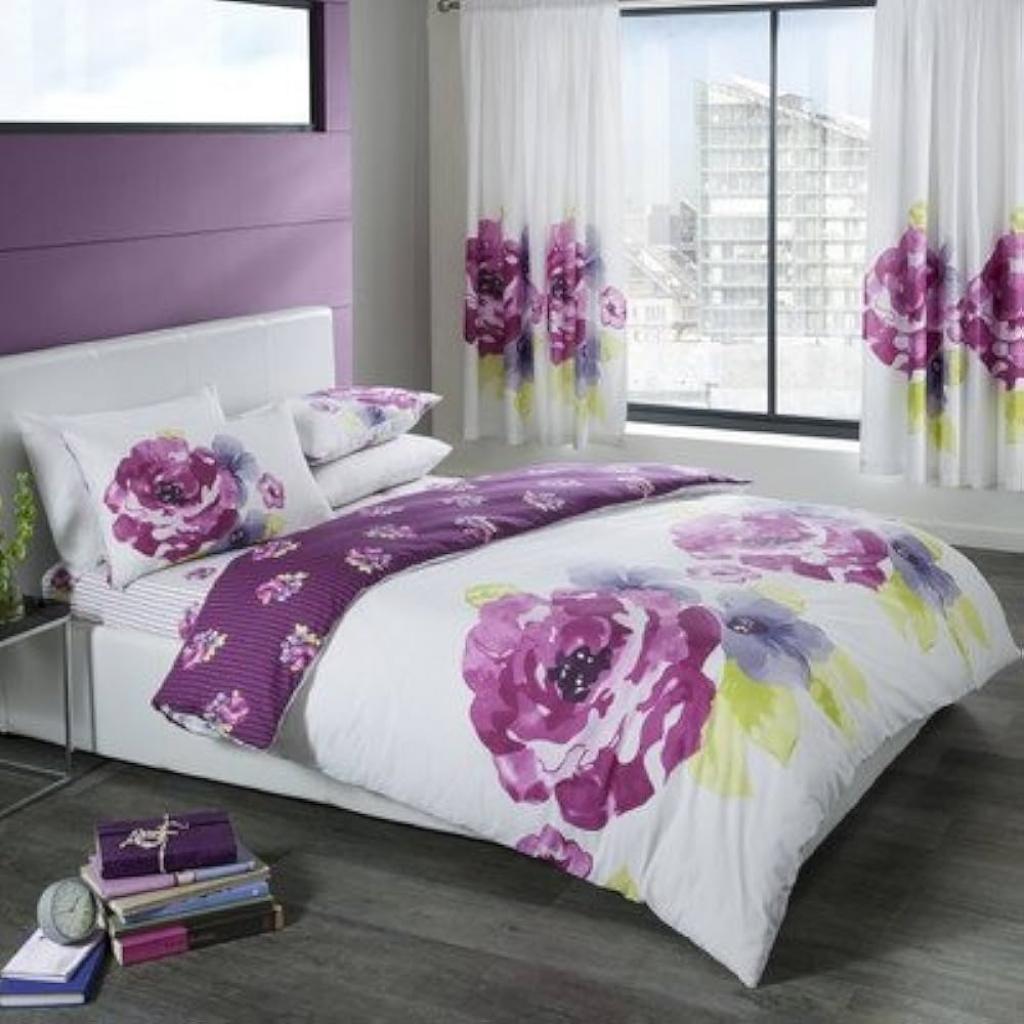 POSTELJNINA GRACE WHITE/PURPLE EN PREVLEKA ZA BLAZINO