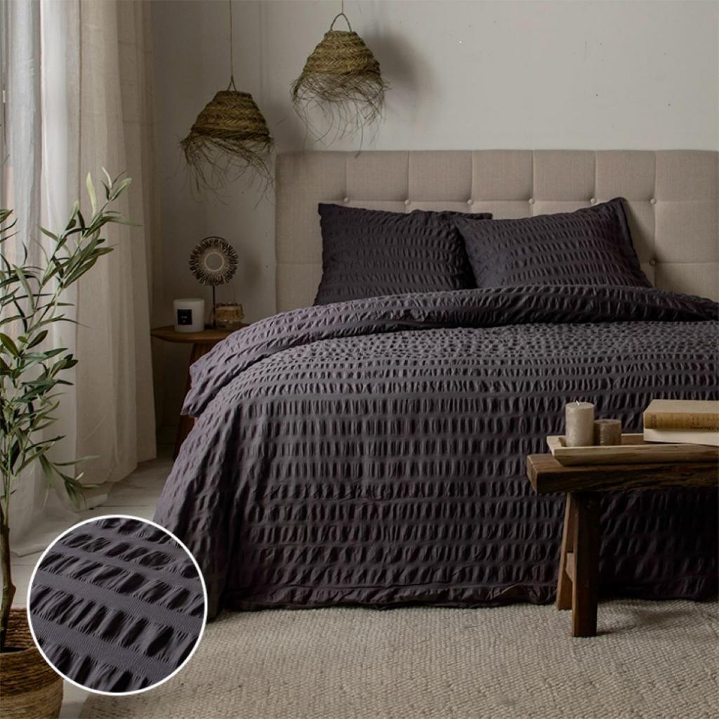 POSTELJNINA SEERSUCKER ANTHRACITE