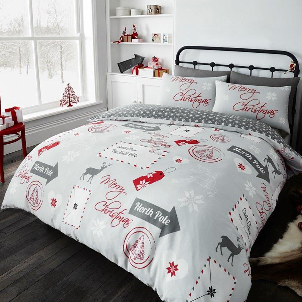 POSTELJNINA XMAS BOŽIČNO PISMO SIVA