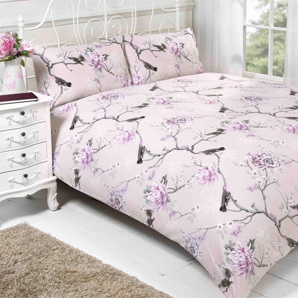 POSTELJNINA FLORAL BIRDS ROZA