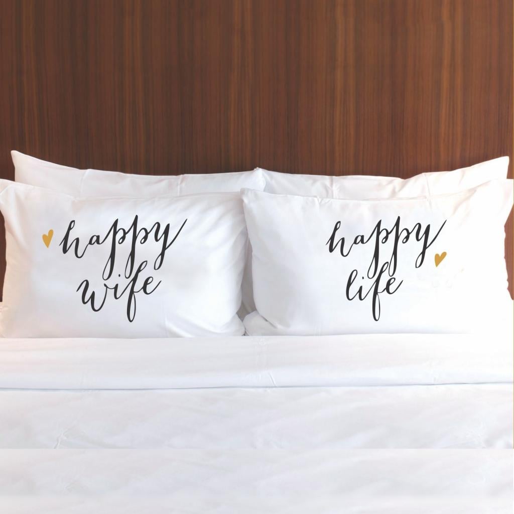 SET 2 PREVLEK ZA VZGLAVNIK HAPPY WIFE HAPPY LIFE