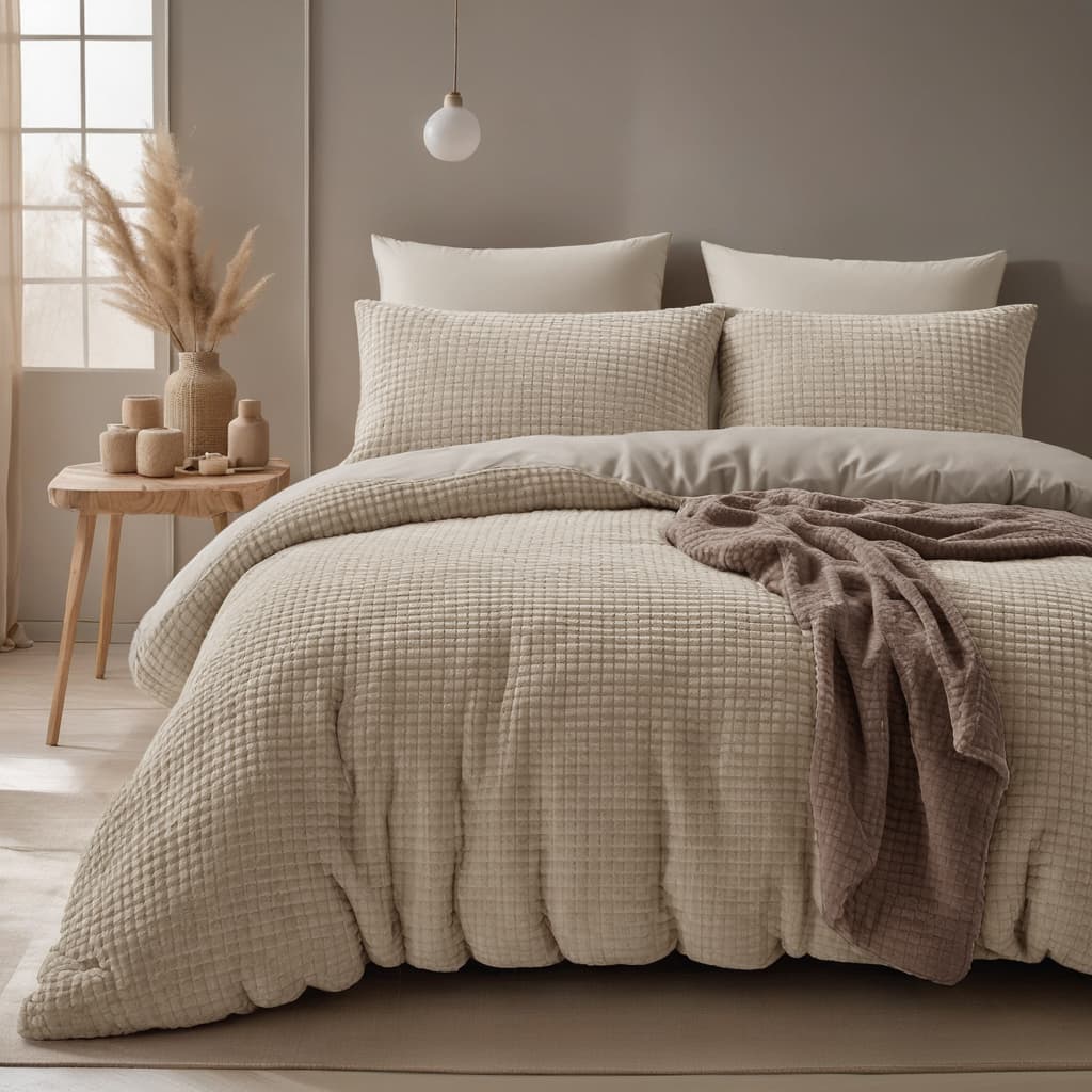 POSTELJNINA TEDDY CHECK TAUPE 