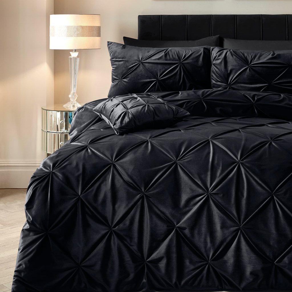 POSTELJNINA VELVET PINTUCK BLACK 