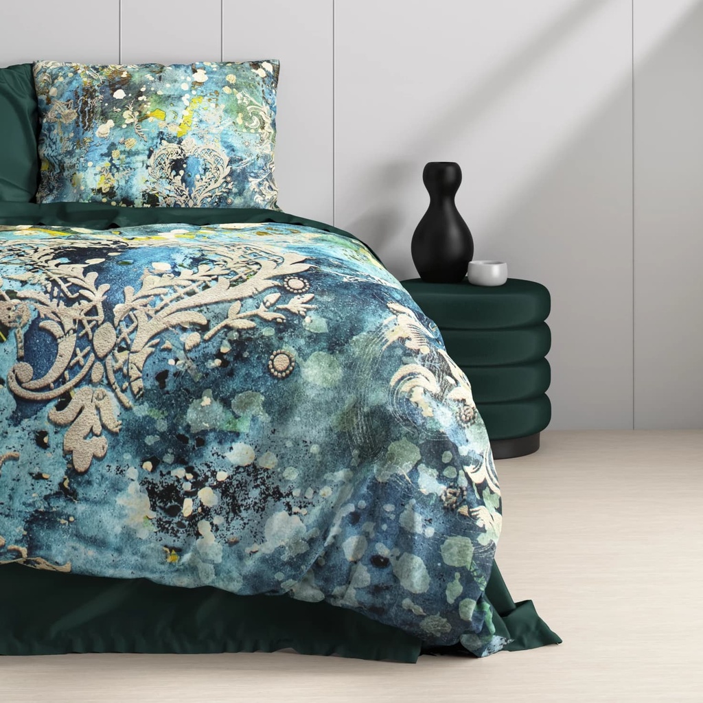 SATENASTA POSTELJNINA WILD OCEAN DROPS BLUE 