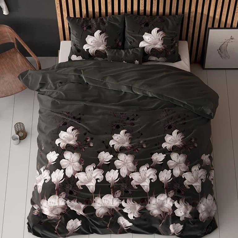 POSTELJNINA ELEGANCE DARK FLOWER BLACK 