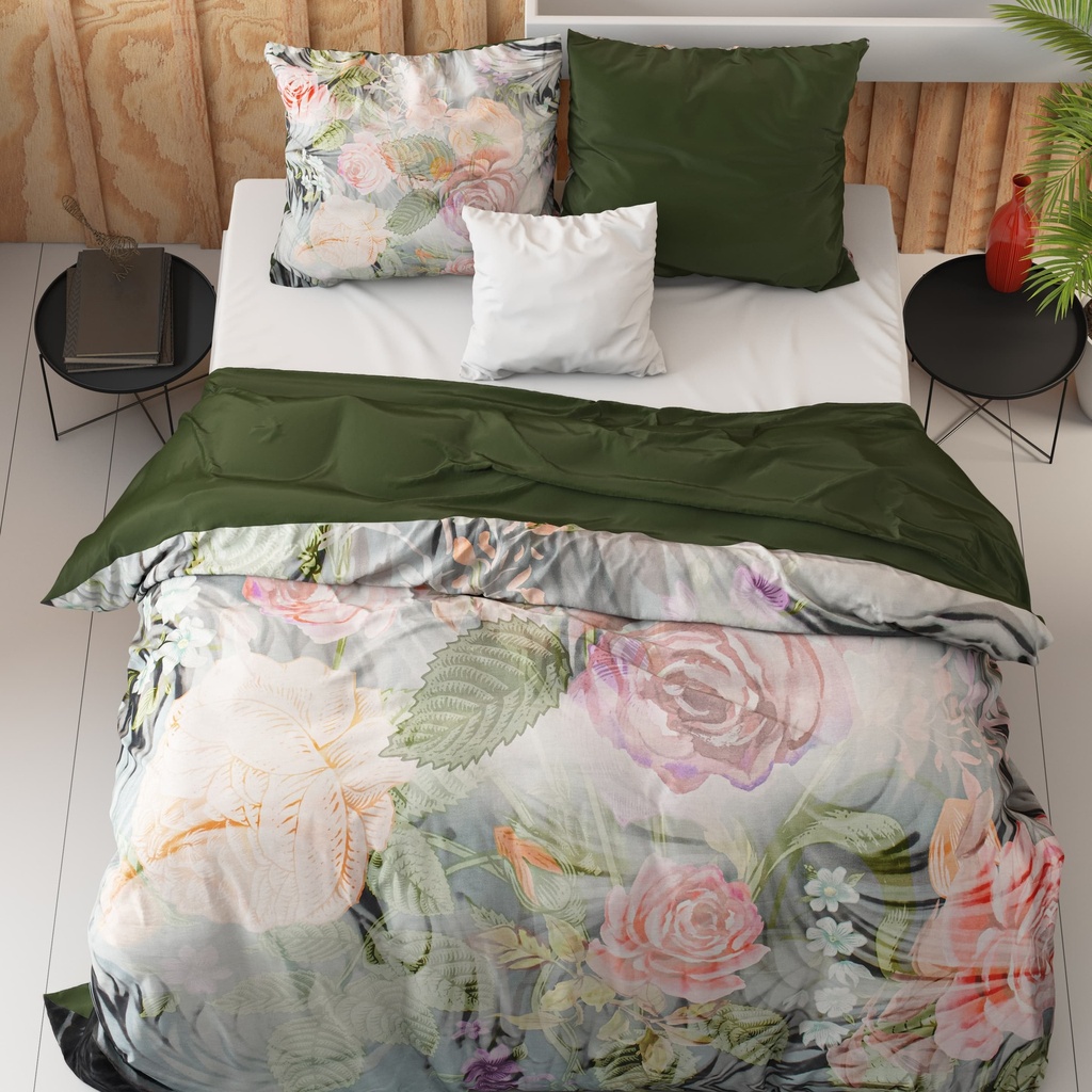 SATENASTA POSTELJNINA MYSTERY FLOWER WHITE 