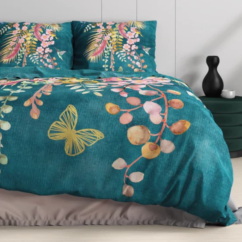 SATENASTA POSTELJNINA KAMALA BOTANICAL GREEN 