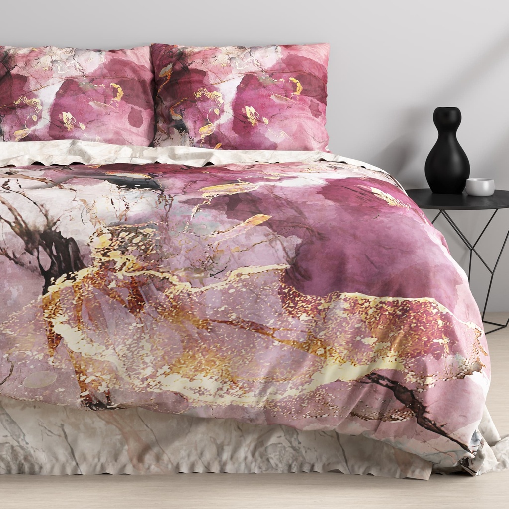 SATENASTA POSTELJNINA MARBLE BRECCIA PINK 