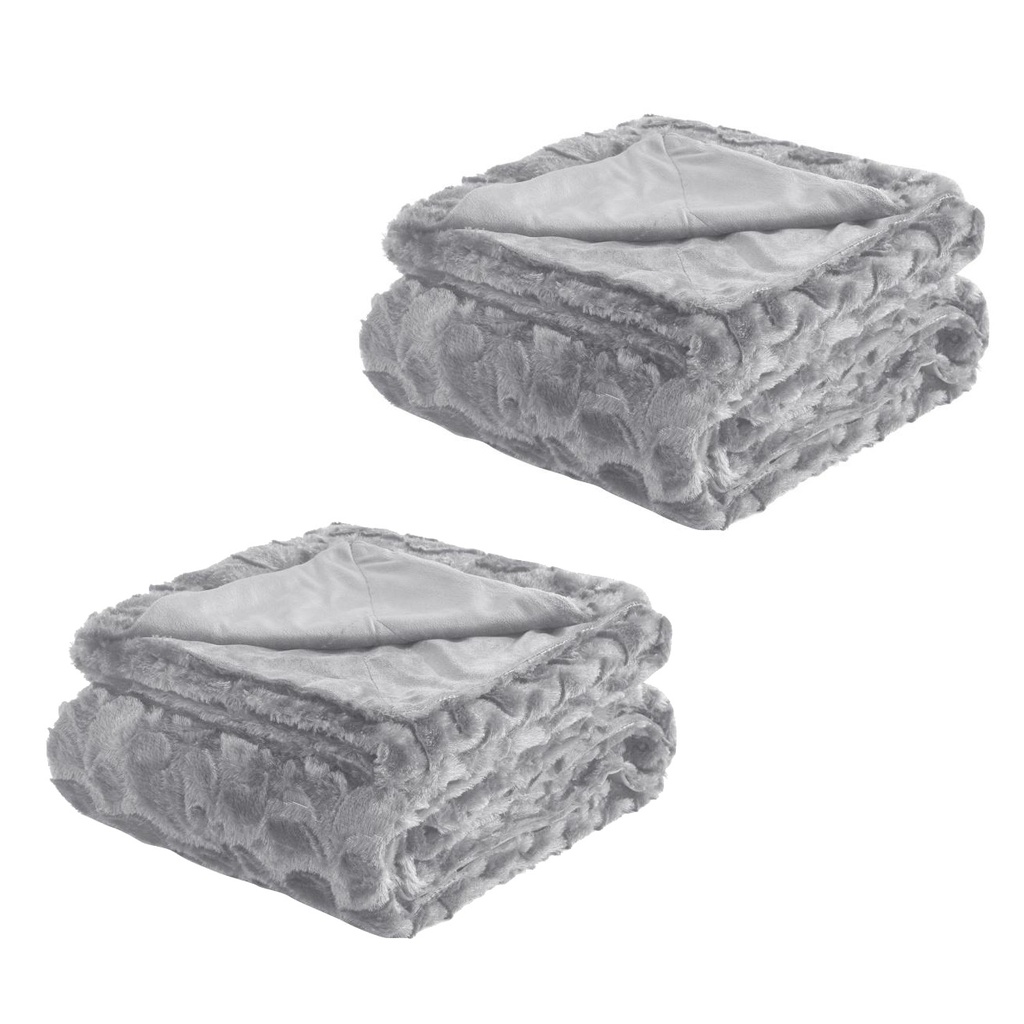 2 DEKE 150X200 CM FAUX FUR SILVER