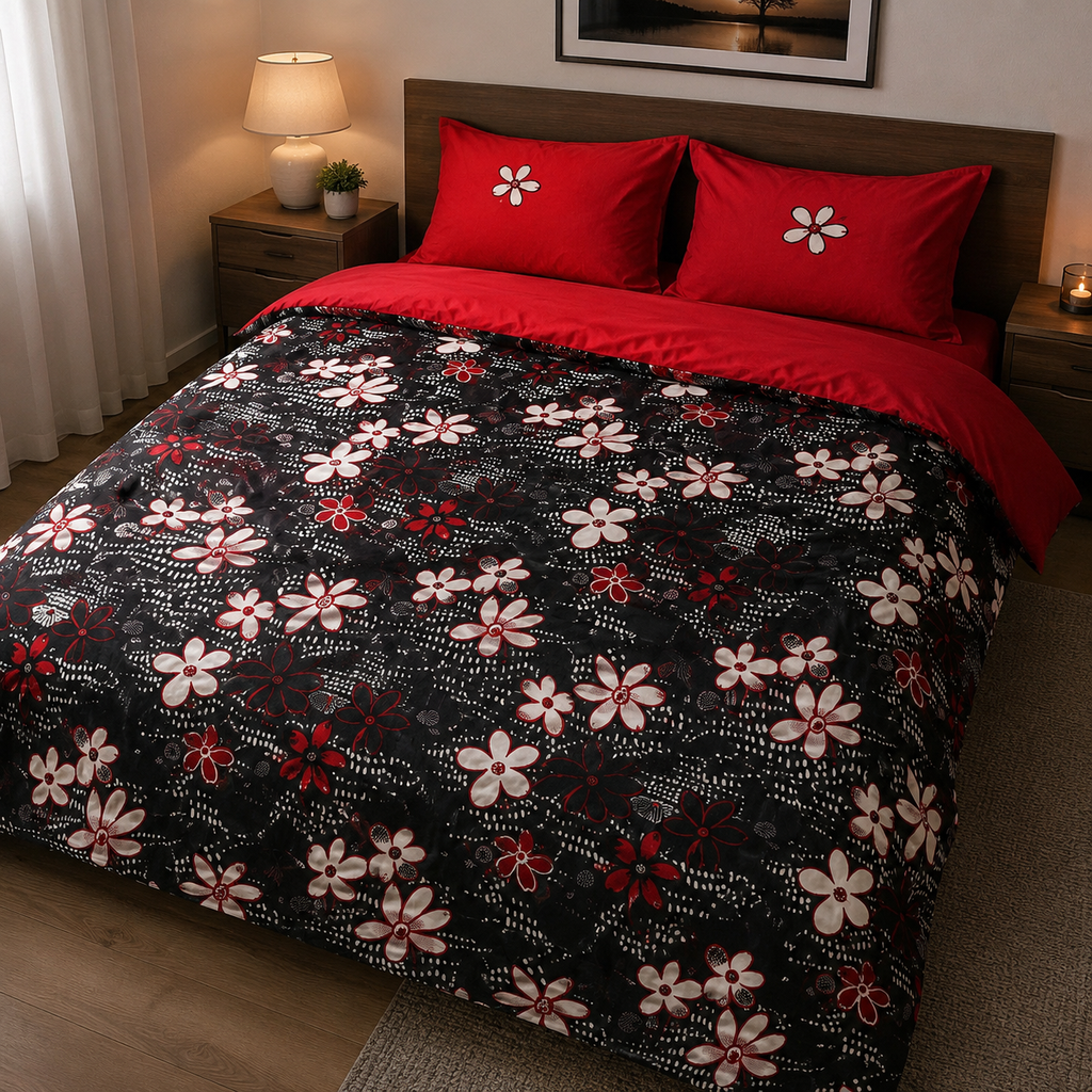 POSTELJNINA FLOWERS BLACK 