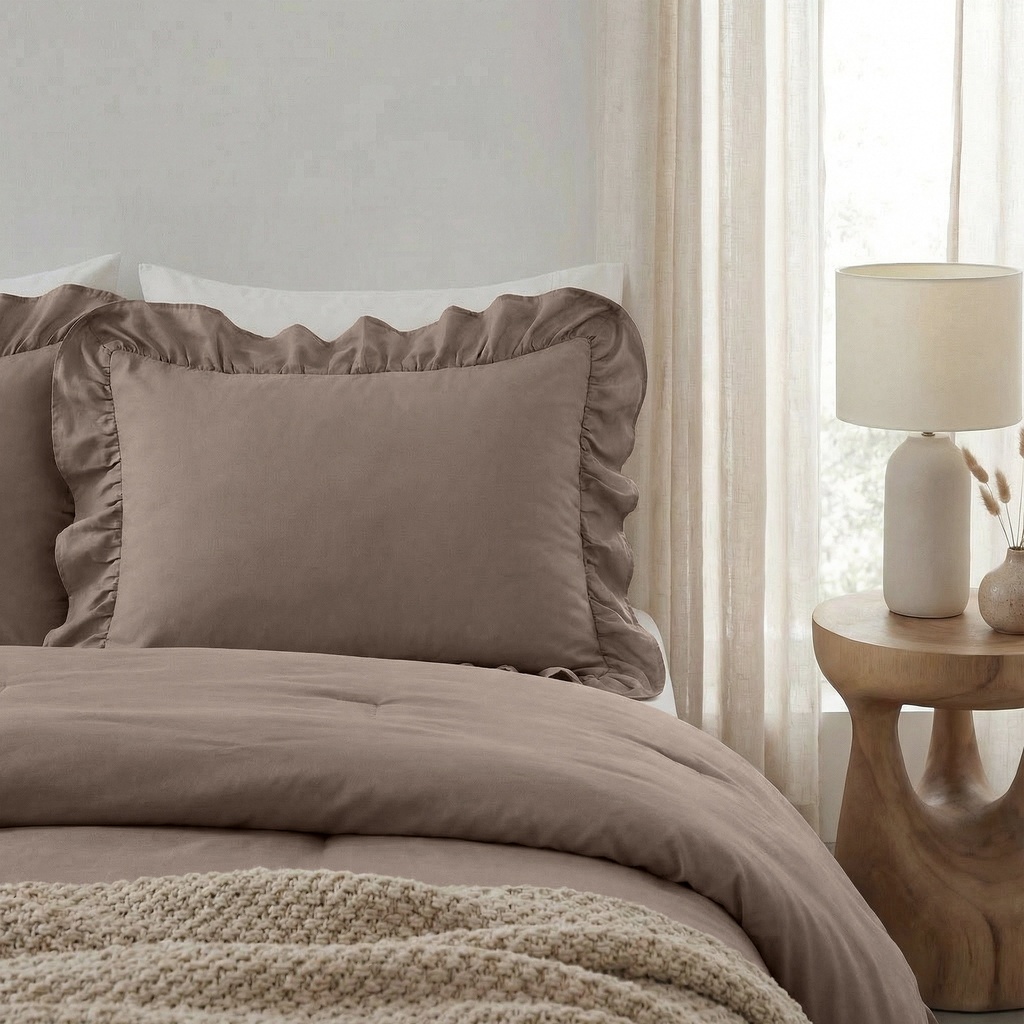 SET OD 2 JASTUČNICE RUFFLES TAUPE