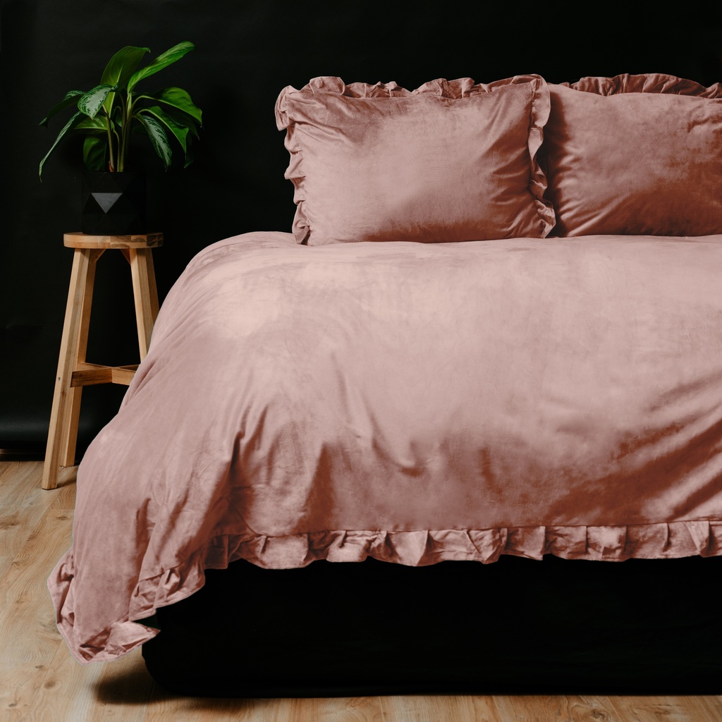 POSTELJNINA VELVET RUFFLES OLD PINK